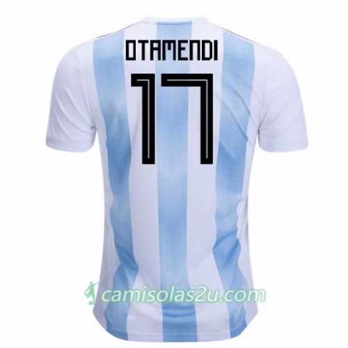Camisolas de Futebol Argentina Otamendi 17 Equipamento Principal Copa do Mundo 2018 Manga Curta Camisolas de Futebol Argentina Otamendi 17 Equipamento Principal Copa do Mundo 2018 Manga Curta